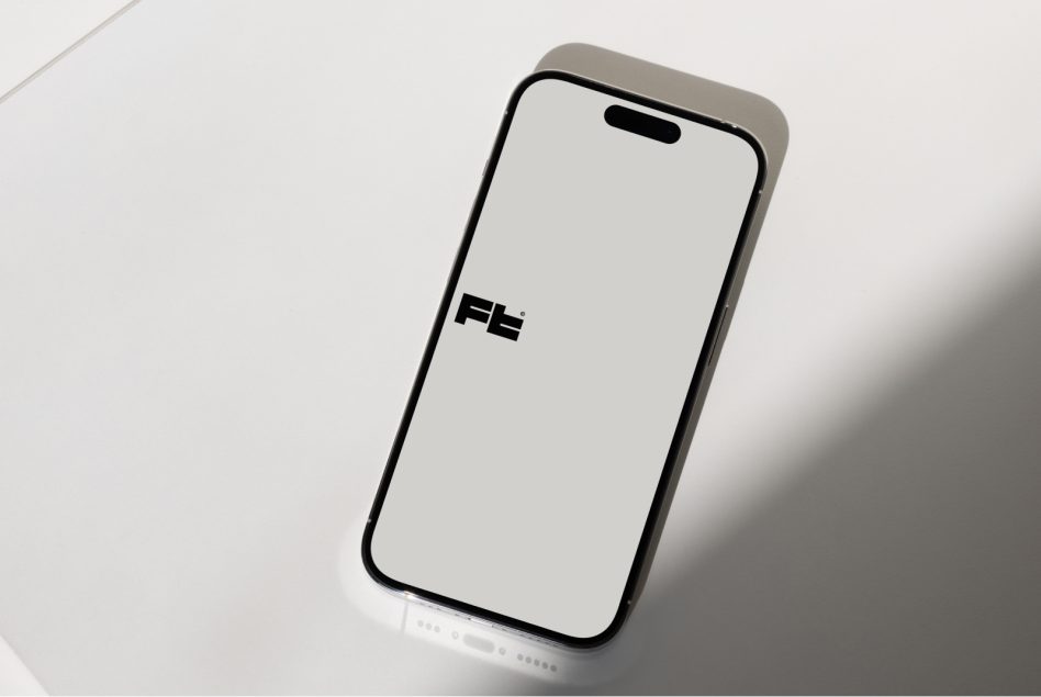 Smartphone mockup on a white surface with shadow, minimal design, suitable for showcasing apps, UI designs, and responsive webpages for designers.